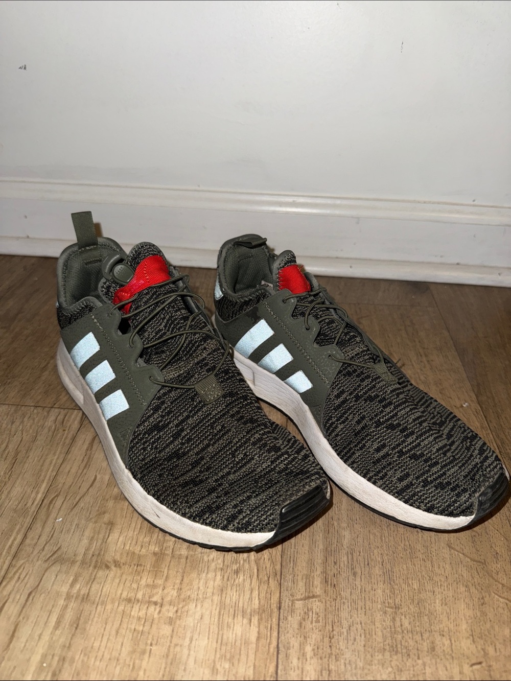 Adidas Olive Green Sneakers with Reflective Stripes